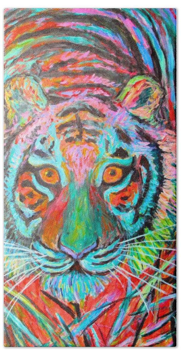 Tiger Hand Towel featuring the painting Tiger Stare by Kendall Kessler