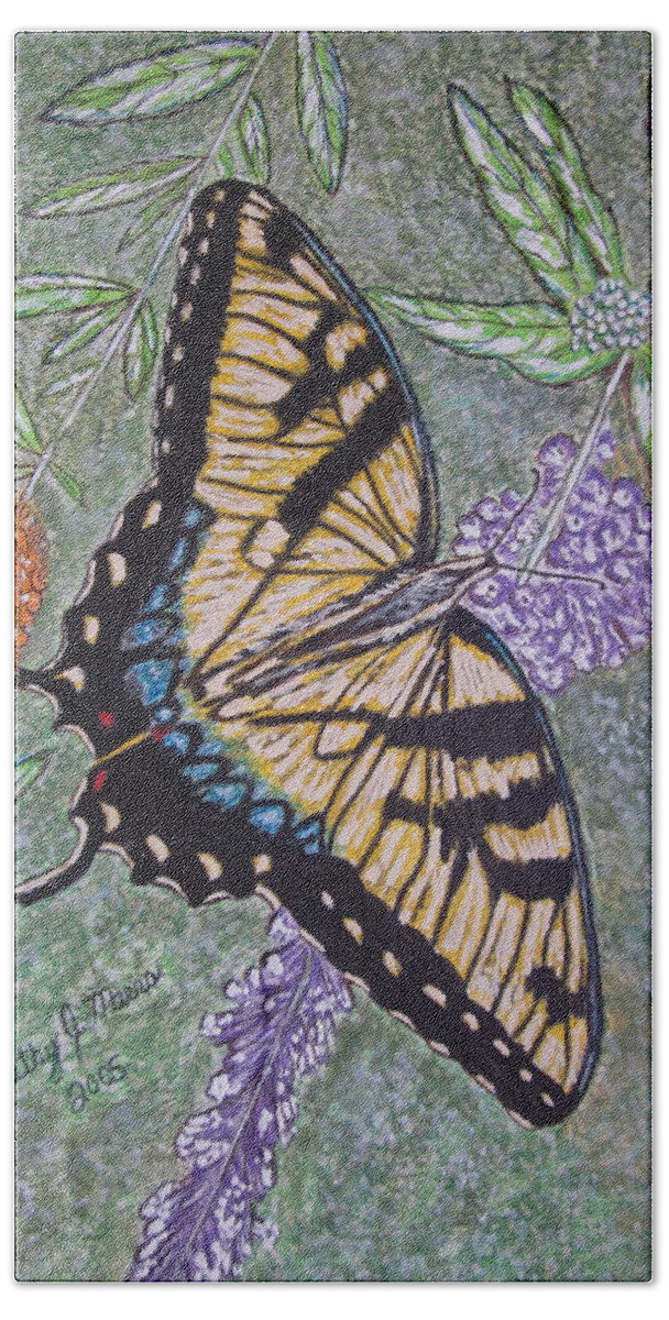 Tiger Swallowtail Butterfly Bath Towel featuring the painting Tiger Swallowtail Butterfly by Kathy Marrs Chandler