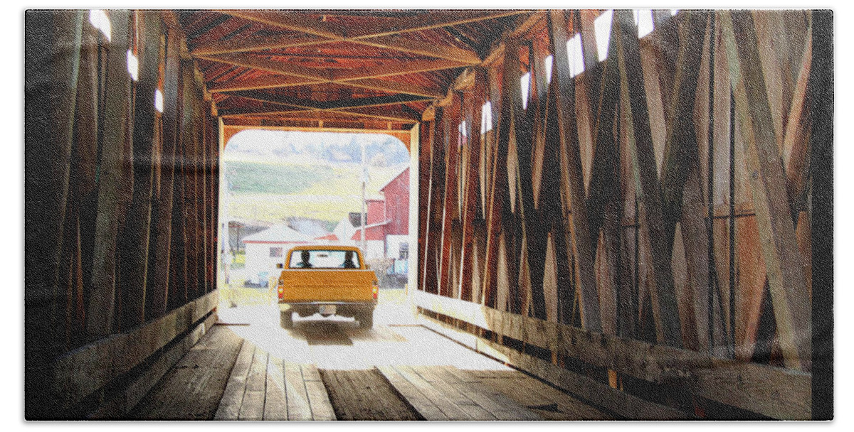 Covered Bridge Bath Towel featuring the photograph TIme Portal by PJQandFriends Photography