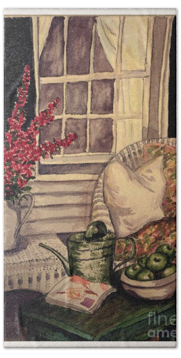 Verandah Bath Towel featuring the painting Time To Relax - Within Border by Leanne Seymour