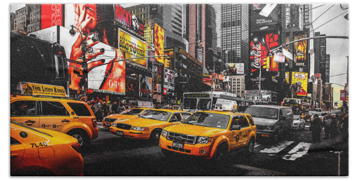 Times Square Hand Towel featuring the photograph Times Square Taxis by Az Jackson