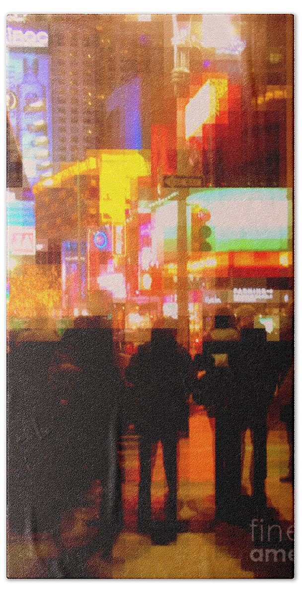Night Bath Towel featuring the photograph Times Square - The Lights of New York by Miriam Danar