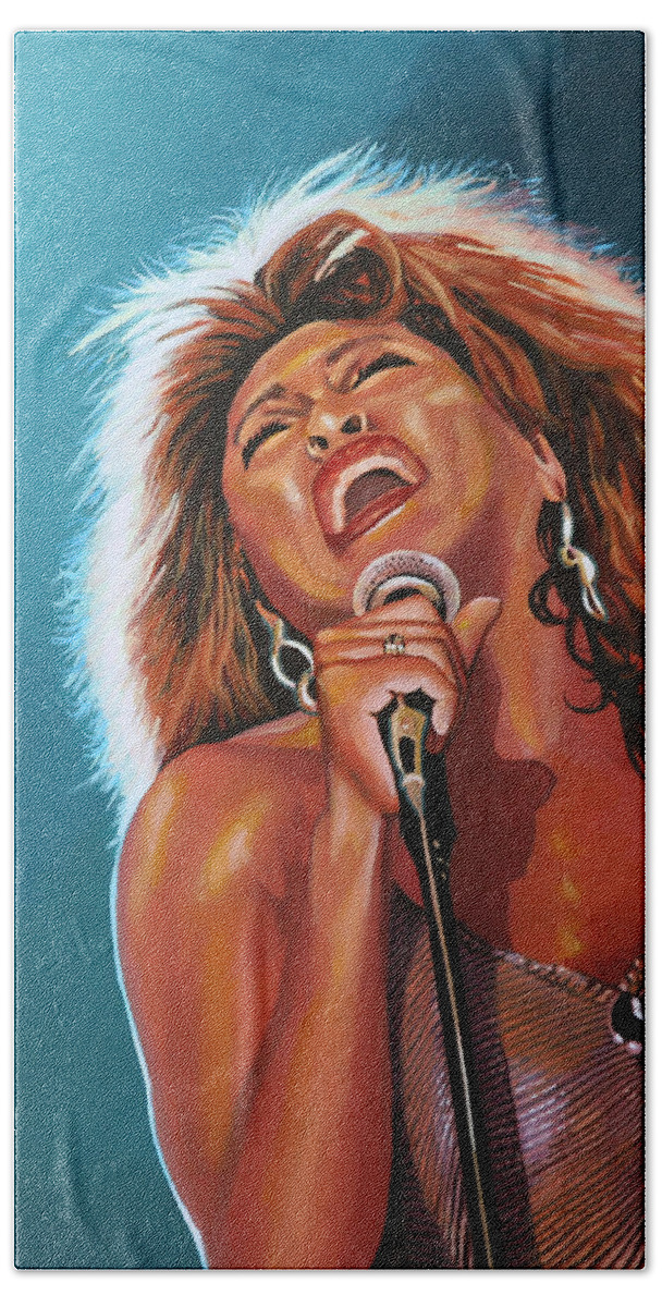 Tina Turner Hand Towel featuring the painting Tina Turner 3 by Paul Meijering