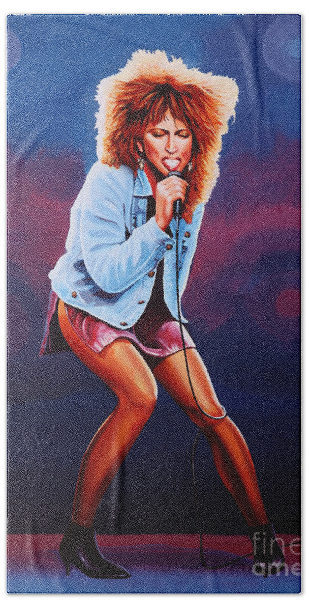 Tina Turner Hand Towel featuring the painting Tina Turner by Paul Meijering