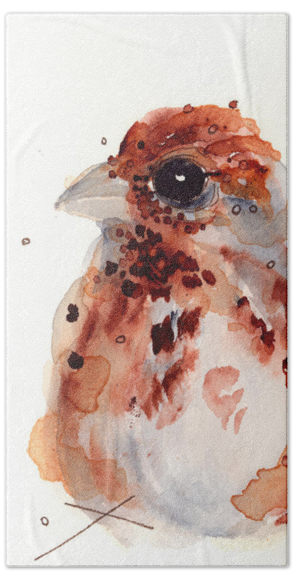 Watercolor Bath Towel featuring the painting Tiny Sparrow by Dawn Derman