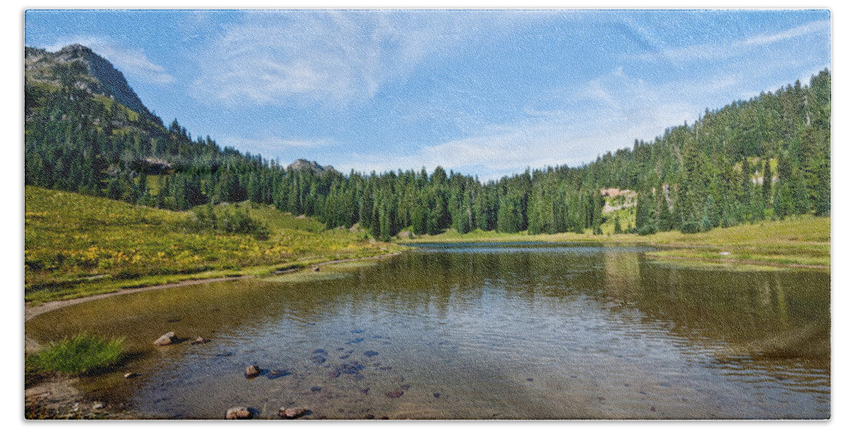 Alpine Bath Towel featuring the photograph Tipsoo Lake and Meadow by Jeff Goulden