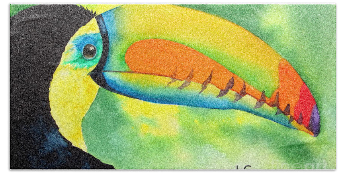 Toucan Bath Towel featuring the painting Tookey by Diane DeSavoy
