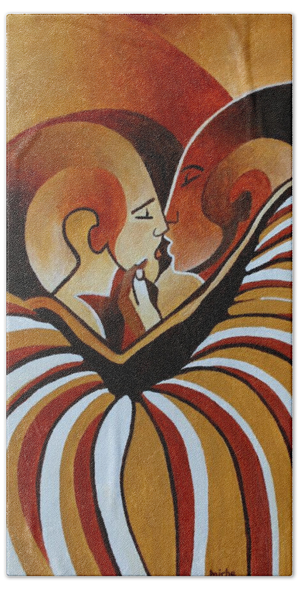 Couple Bath Towel featuring the painting Touched By Africa I by Taiche Acrylic Art