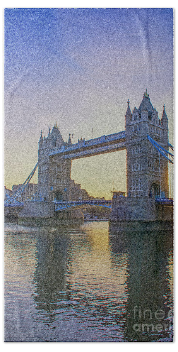 Tower Bridge London Hand Towel featuring the photograph Tower Bridge Sunrise by Chris Thaxter