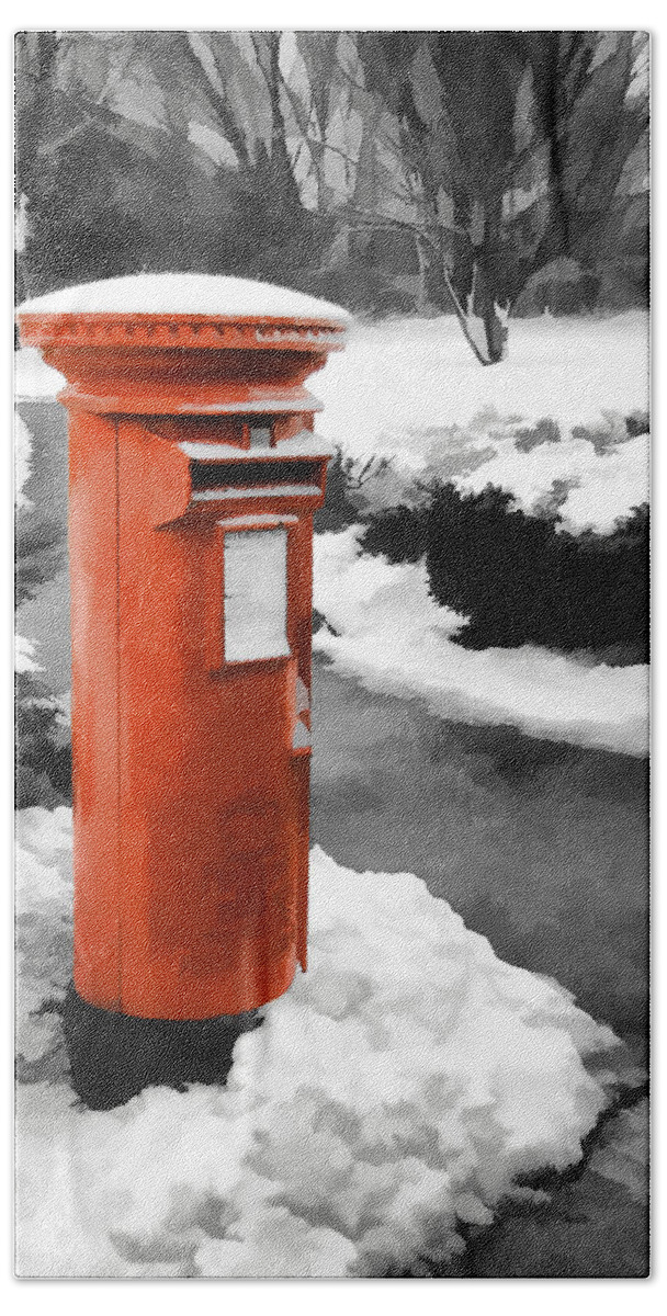British Hand Towel featuring the photograph Painted effect - Traditional red post box by Sue Leonard