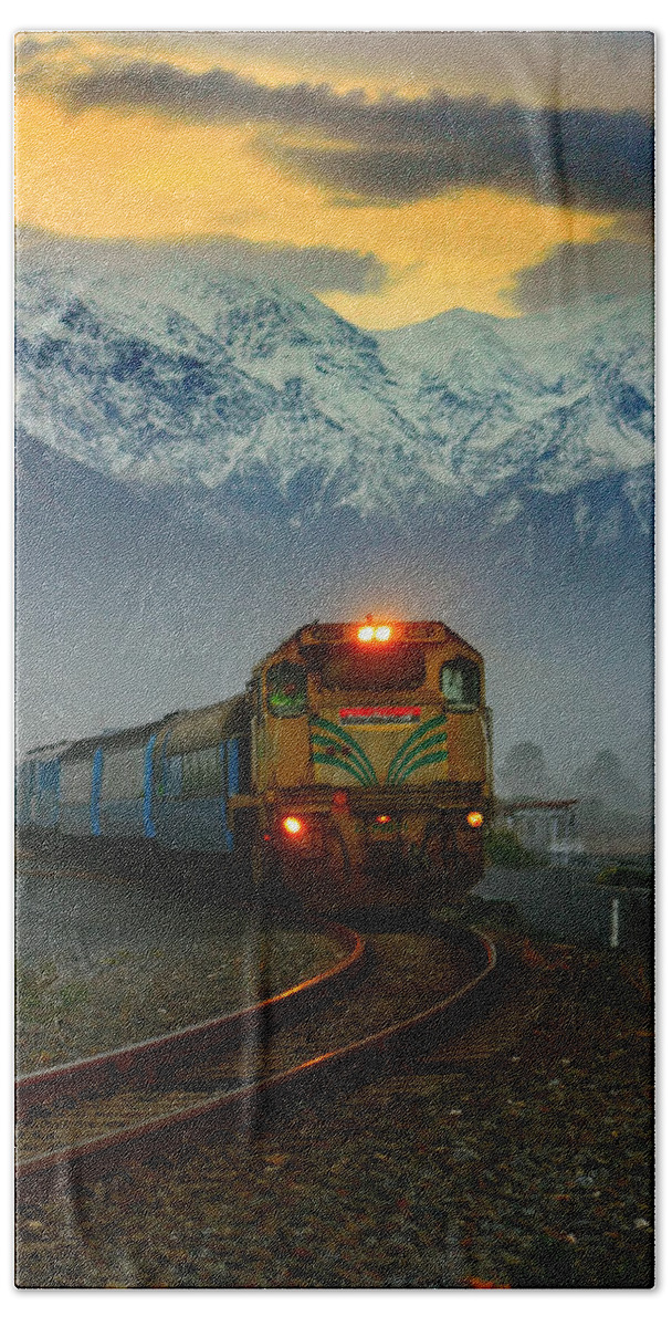 Train Bath Towel featuring the photograph Train in New Zealand by Amanda Stadther