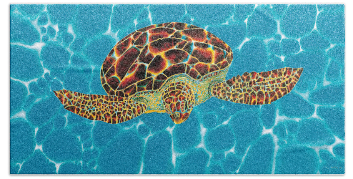Sea Turtle Bath Towel featuring the painting Caribbean Sea Turtle by Daniel Jean-Baptiste
