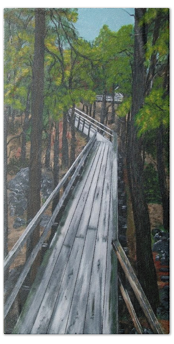Boardwalk Bath Towel featuring the painting Tranquility Trail by Sharon Duguay