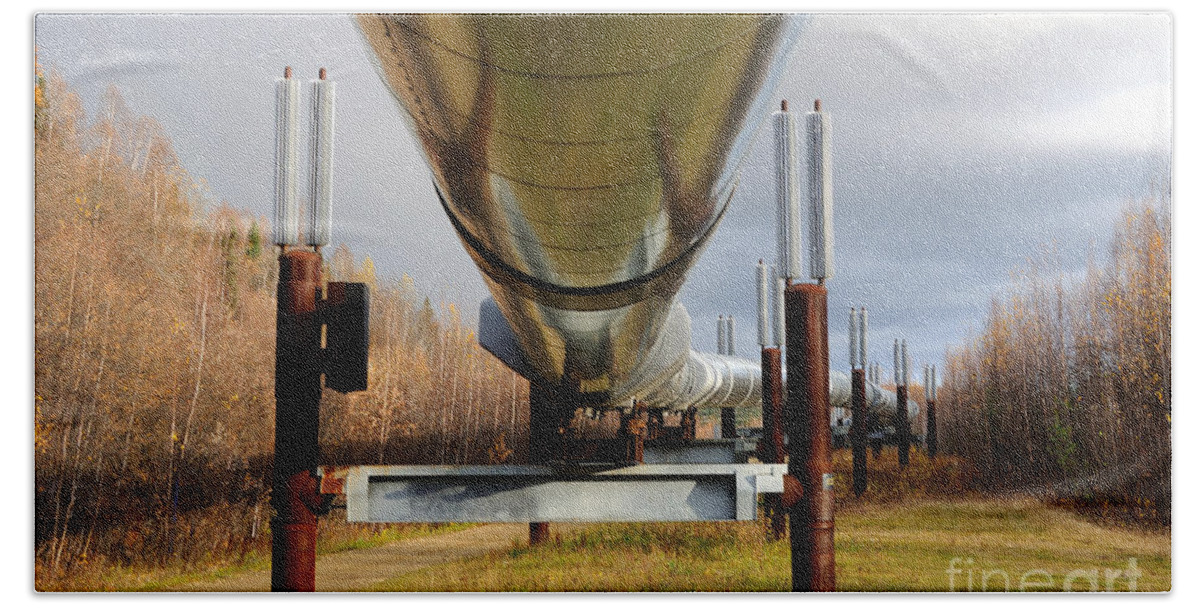 Oil Bath Towel featuring the photograph Trans-Alaska Oil Pipeline in the Fall by Gary Whitton