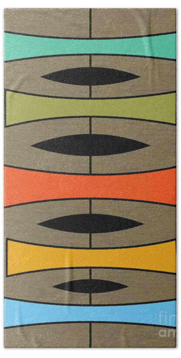 Mid-century Modern Bath Towel featuring the digital art Trapezoids 2 on Brown by Donna Mibus