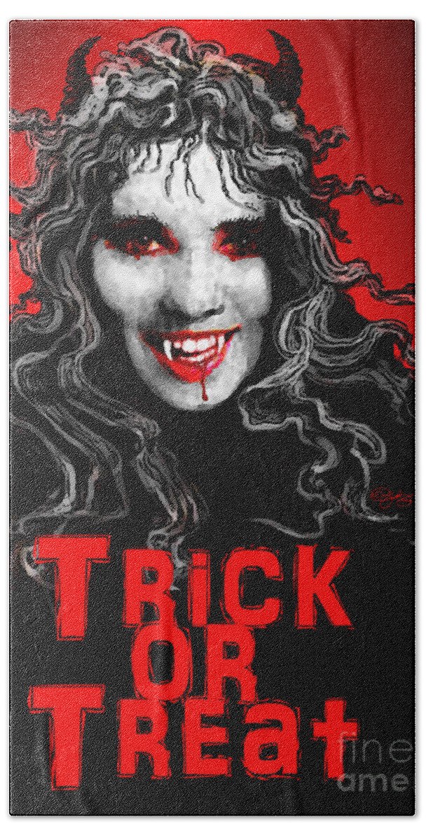 Trick Bath Towel featuring the digital art Trick or Treat by Carol Jacobs