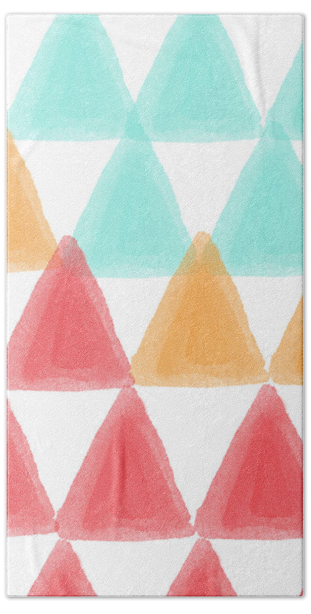 Triangles Hand Towel featuring the painting Trifold- colorful abstract pattern painting by Linda Woods