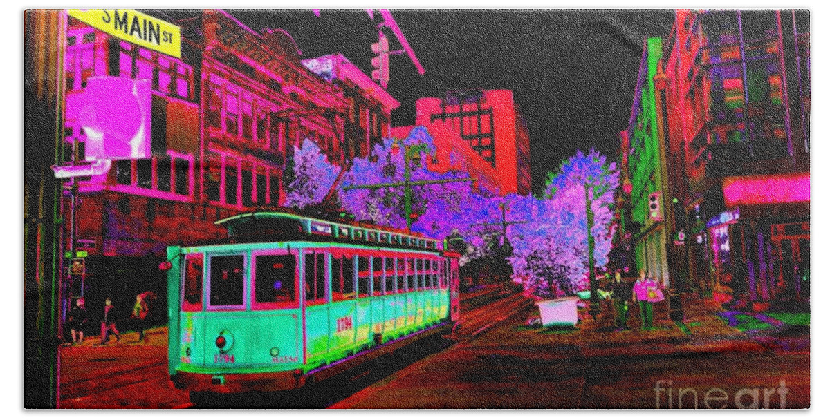 Memphis Hand Towel featuring the photograph Trolley Night Digital by D Justin Johns