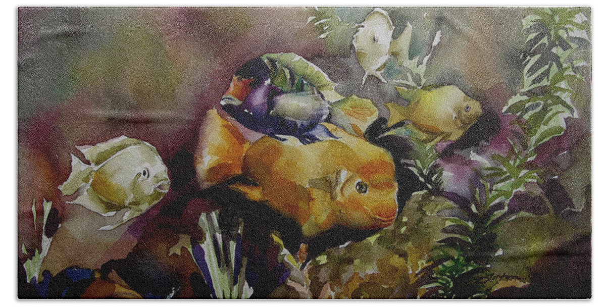 Art Bath Towel featuring the painting Tropical Fish by Julianne Felton