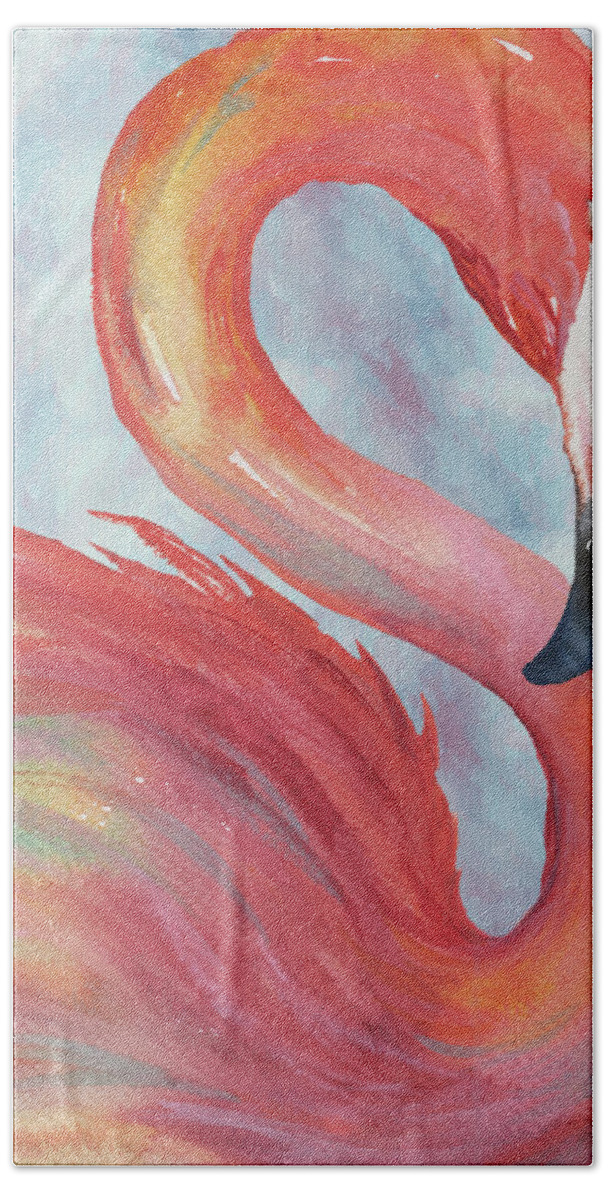 Watercolor Bath Towel featuring the painting Tropical Flamingo by Elizabeth Medley