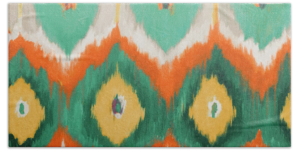 Tropical Hand Towel featuring the painting Tropical Ikat II by Patricia Pinto