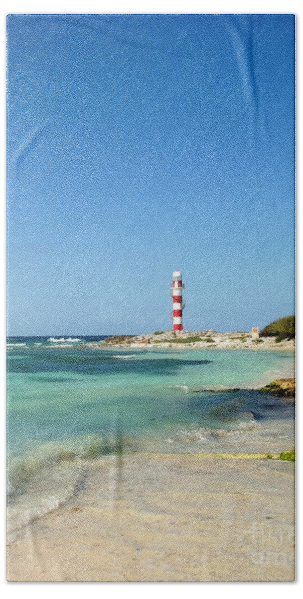 Tropical Bath Towel featuring the photograph Tropical Seascape with Lighthouse by Cristina Stefan