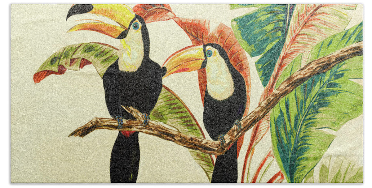 Toucans Bath Towel featuring the painting Tropical Toucans I by Linda Baliko