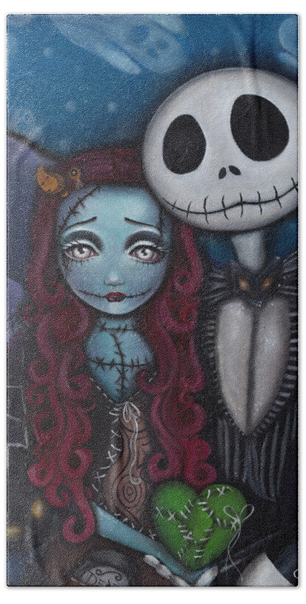 Nightmare Before Christmas Hand Towel featuring the painting True Love by Abril Andrade