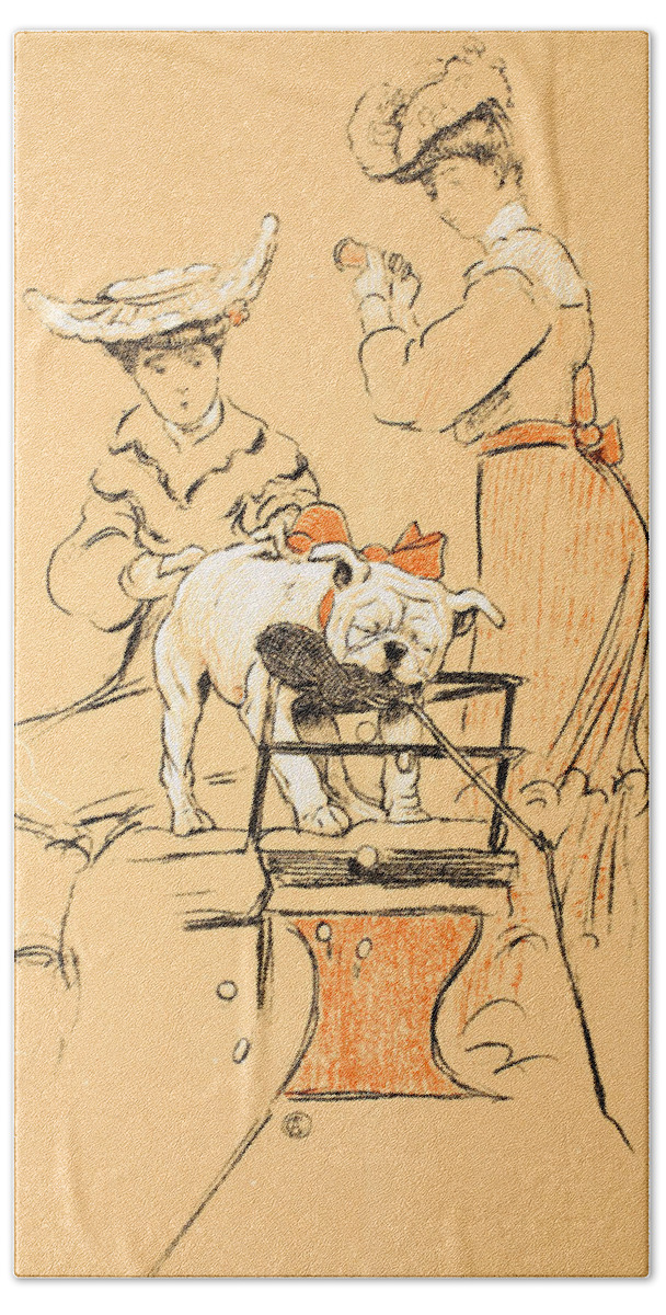 Aldin Hand Towel featuring the painting Tug of War by Cecil Charles Windsor Aldin