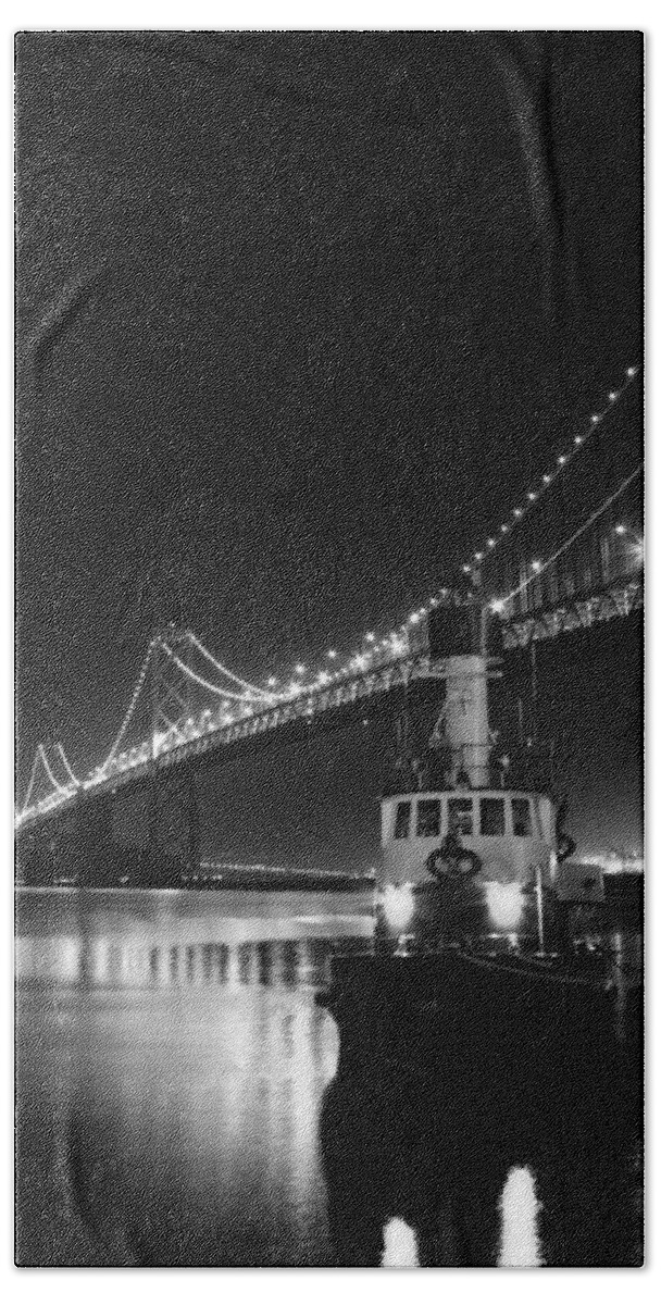 Tugboat Bath Towel featuring the photograph Tugboat Under the Bay Bridge by Bryant Coffey