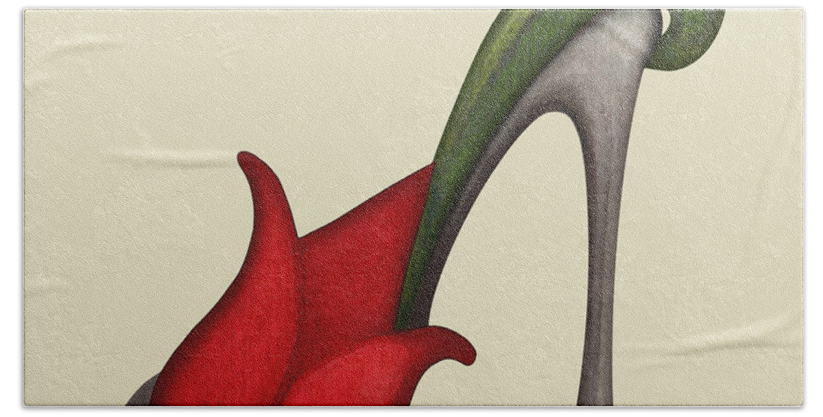 Shoes Hand Towel featuring the painting Tulip Mule by Deborah Runham
