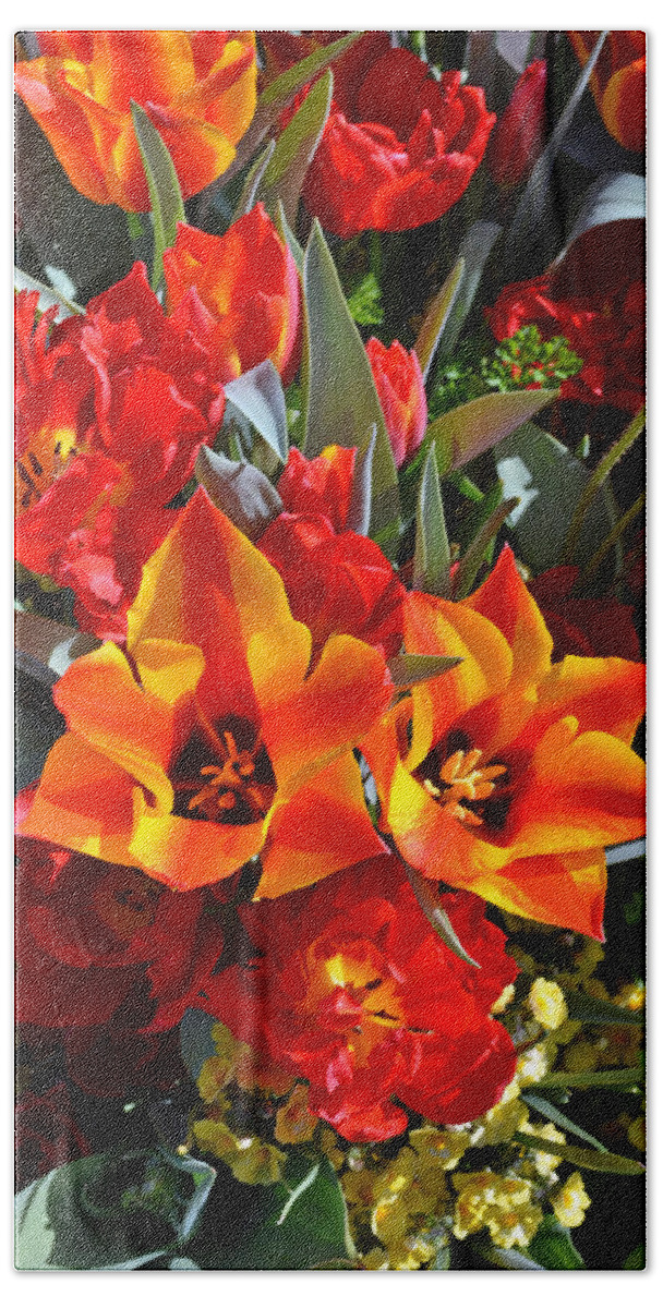 Tulip Hand Towel featuring the photograph Tulips at The Pier by Holly Blunkall