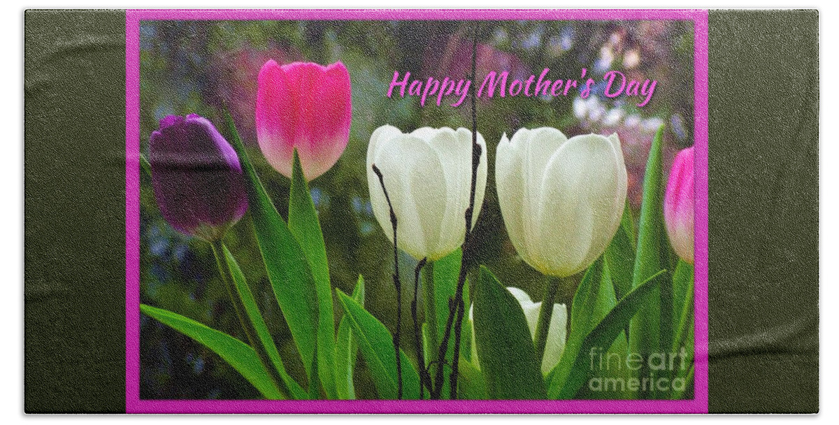 White Tulips Bath Towel featuring the photograph Tulips for Mother's Day by Joan-Violet Stretch
