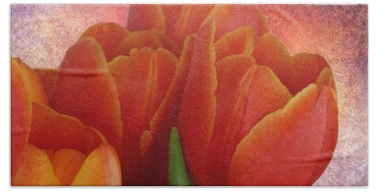 Tulips Hand Towel featuring the photograph Tulips with a Textured Background by Lynn Bolt
