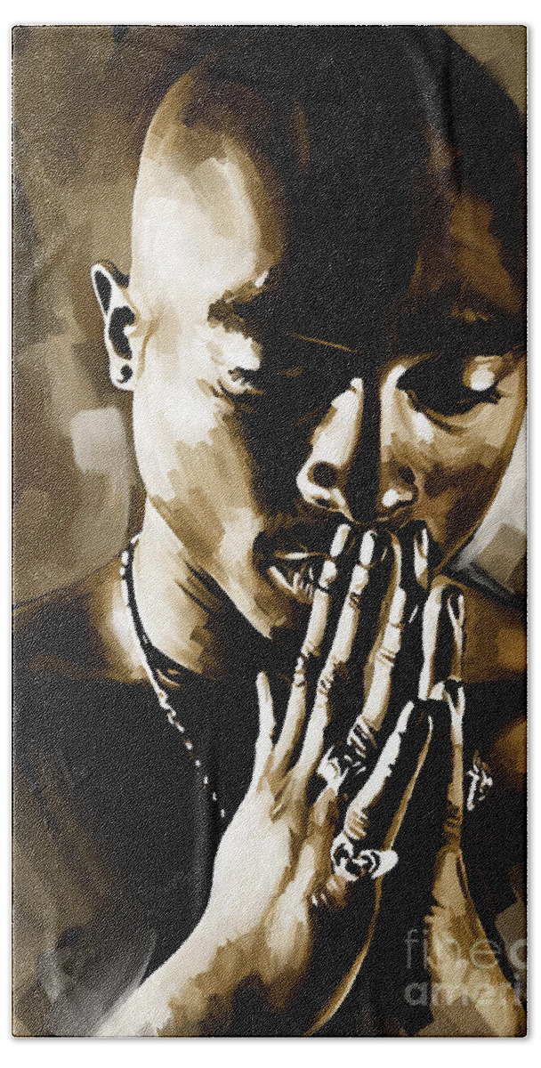 Tupac Shakur Paintings Hand Towel featuring the painting Tupac Shakur Artwork by Sheraz A