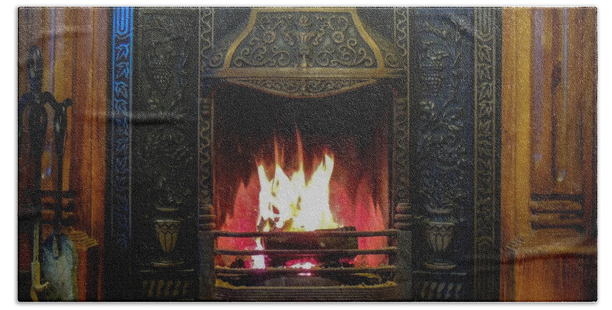 Ireland Bath Towel featuring the photograph Turf fire in Irish Cottage by James Truett