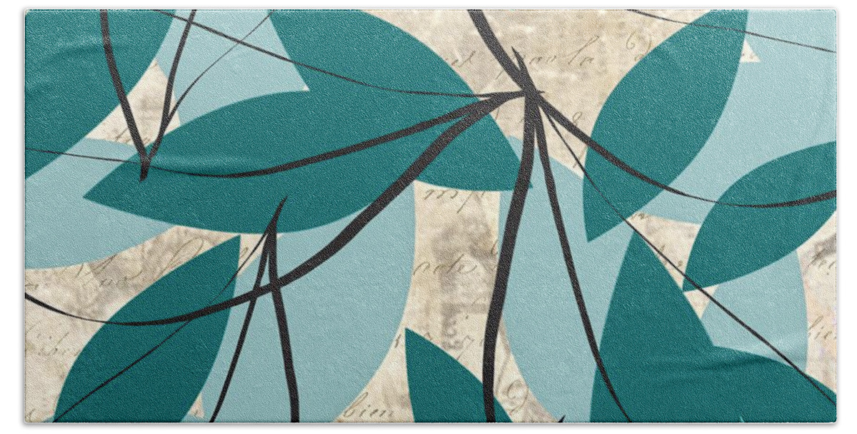 Turquoise Bath Towel featuring the painting Turquoise Leaves by Lourry Legarde