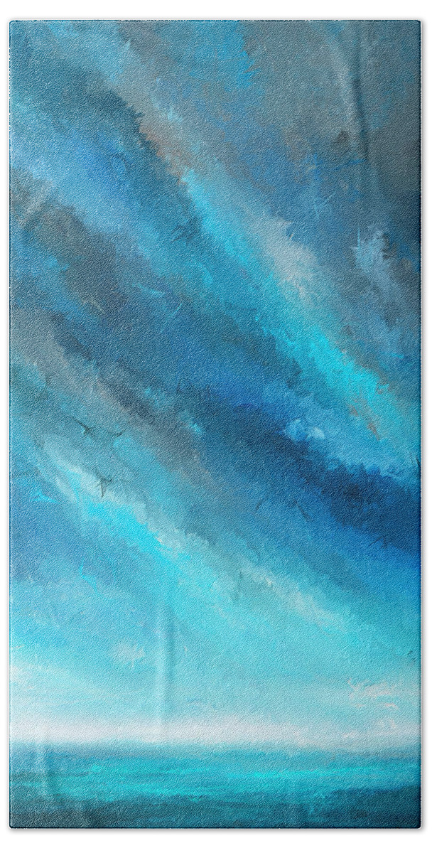 Turquoise Bath Towel featuring the painting Turquoise Memories - Turquoise Abstract Art by Lourry Legarde