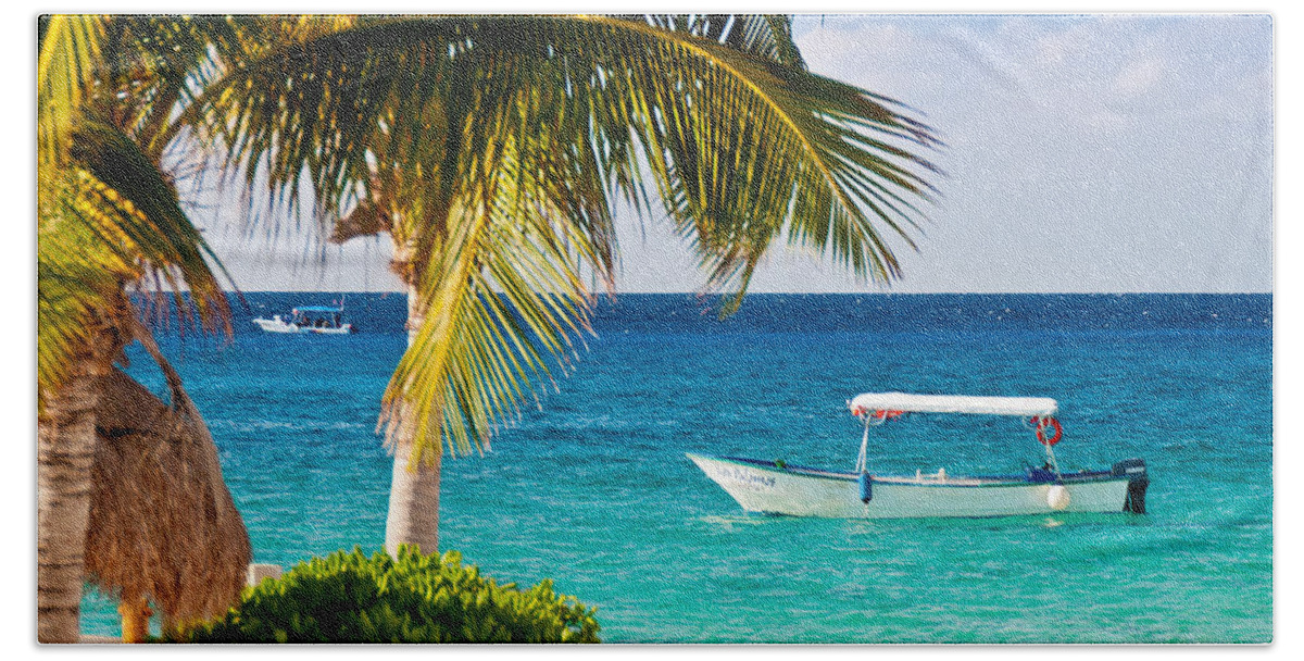 Cozumel Bath Towel featuring the photograph Turquoise waters in Cozumel by Mitchell R Grosky