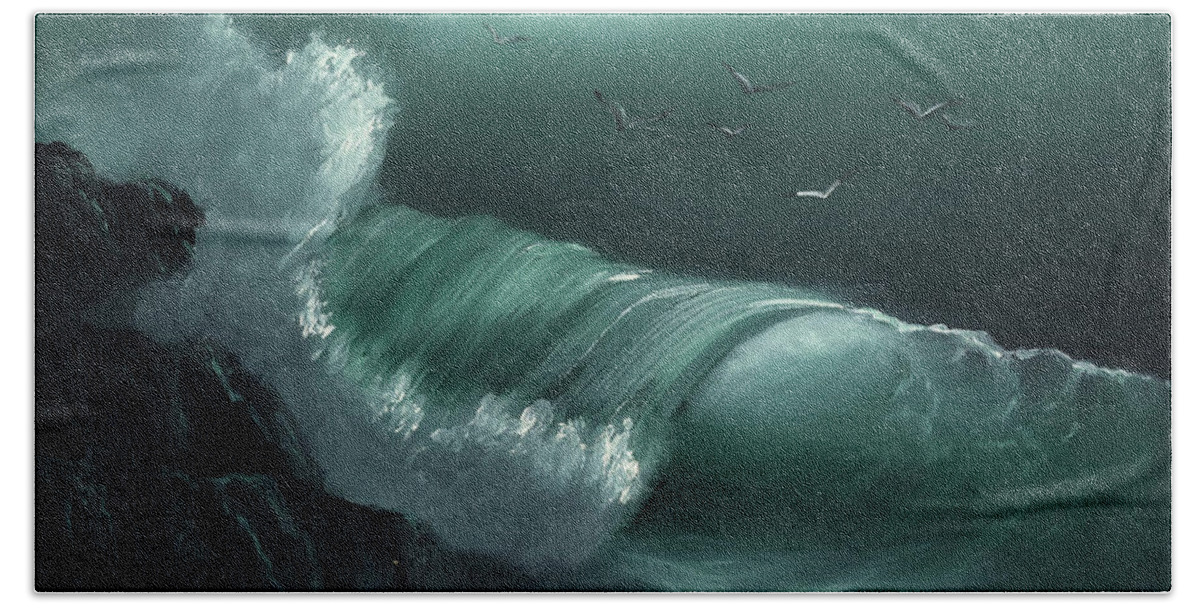Seascape Bath Towel featuring the painting Turquoise Wave by Kathie Camara