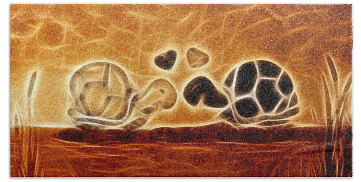 Turtles Hand Towel featuring the painting Turtles Love Fractalius by Georgeta Blanaru