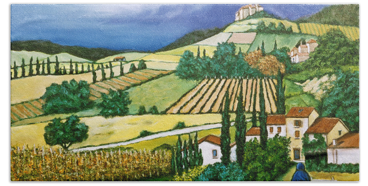 Tuscany Art Print Hand Towel featuring the painting Tuscan Fields by William Cain