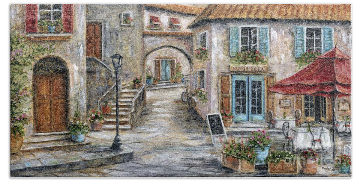 Tuscany Hand Towel featuring the painting Tuscan Street Scene by Marilyn Dunlap