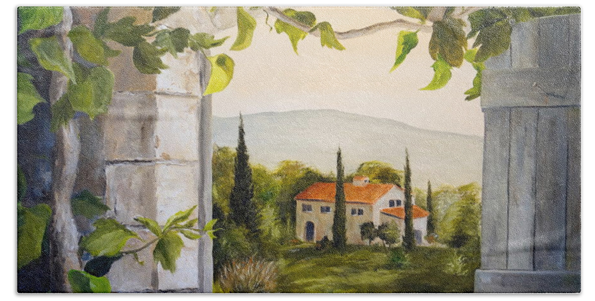 Italy Bath Towel featuring the painting Tuscan View by Alan Lakin