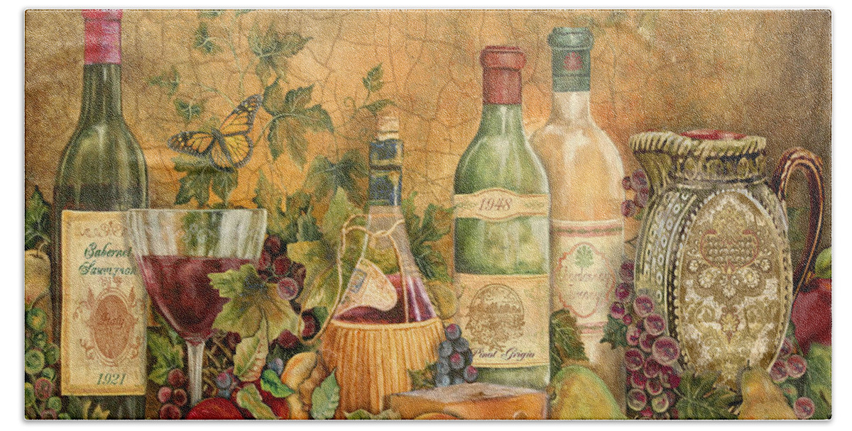 Acrylic Painting Bath Towel featuring the painting Tuscan Wine Treasures by Jean Plout