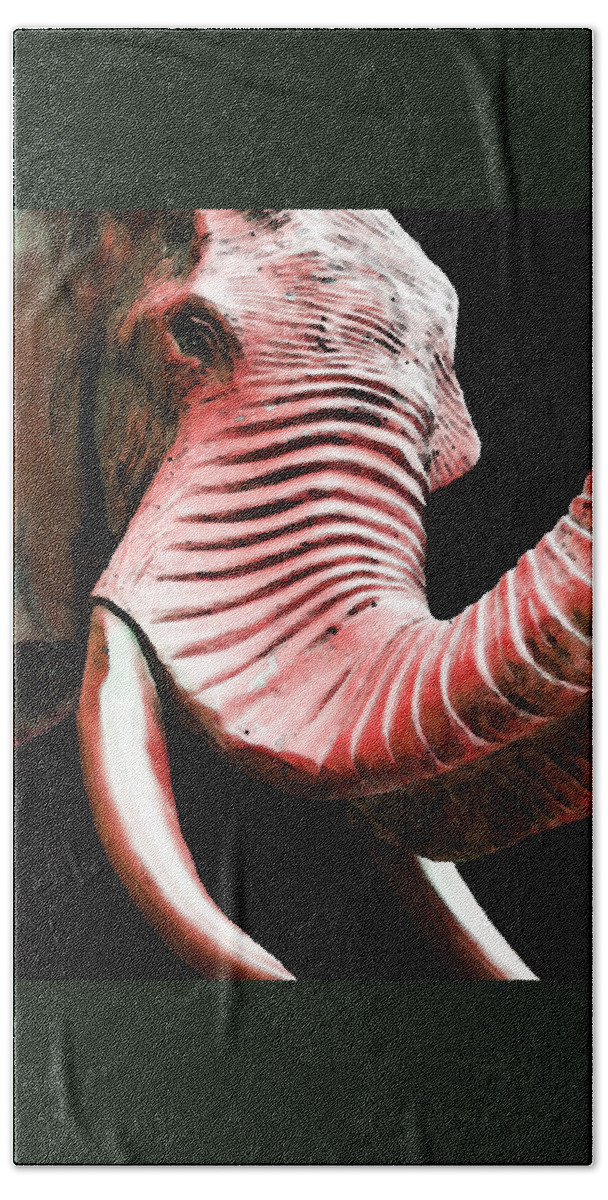 Elephant Bath Towel featuring the painting Tusk 4 - Red Elephant Art by Sharon Cummings