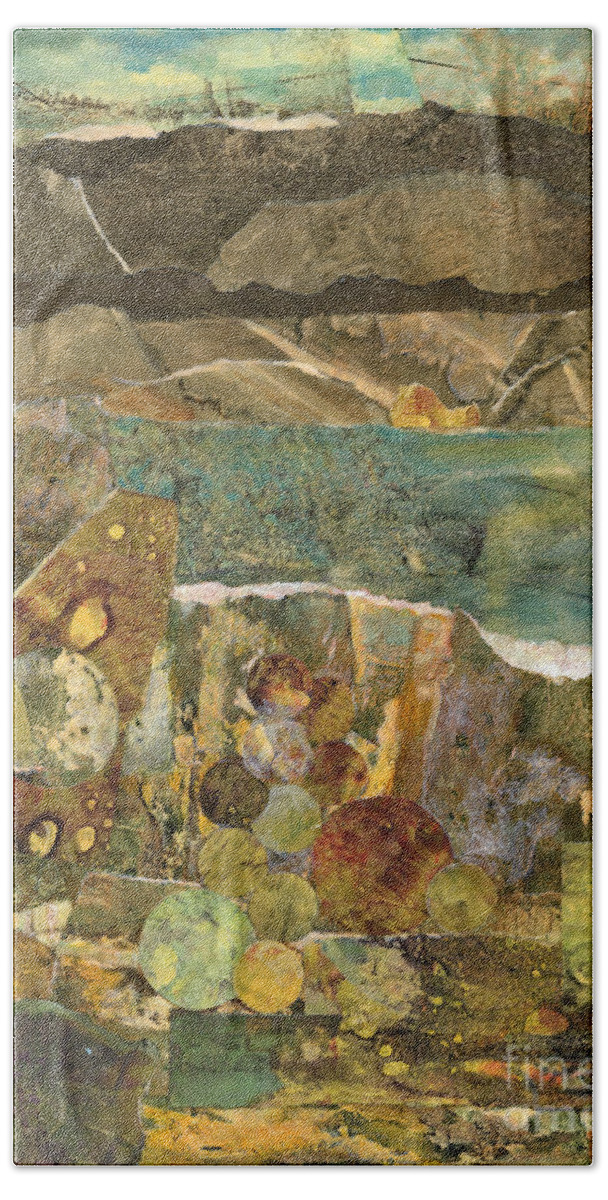 Collage Bath Towel featuring the mixed media Twelve Stones by Vicki Baun Barry