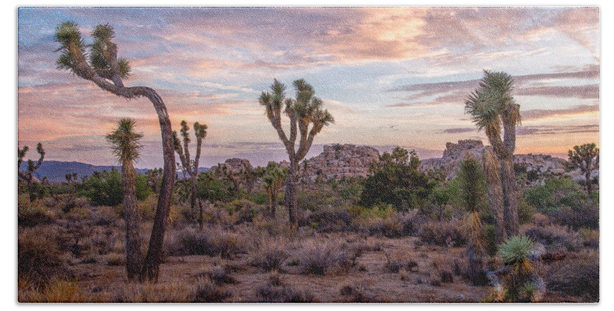 Big Sky Hand Towel featuring the photograph Twilight comes to Joshua Tree by Peter Tellone