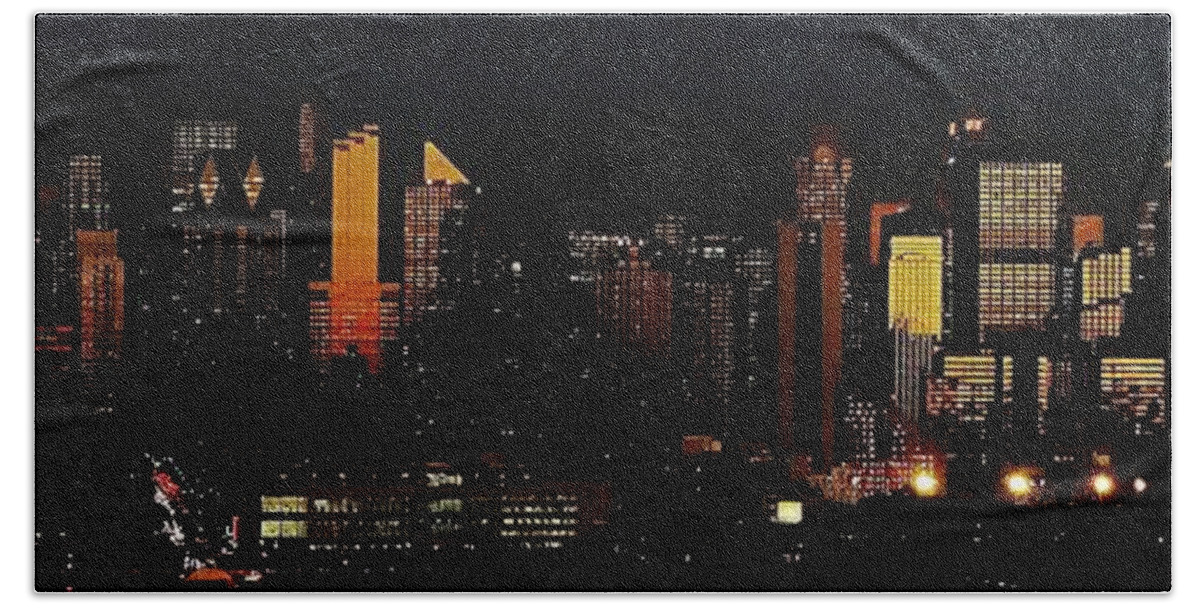 Twilight Hand Towel featuring the photograph Twilight Reflections on New York City by Lilliana Mendez