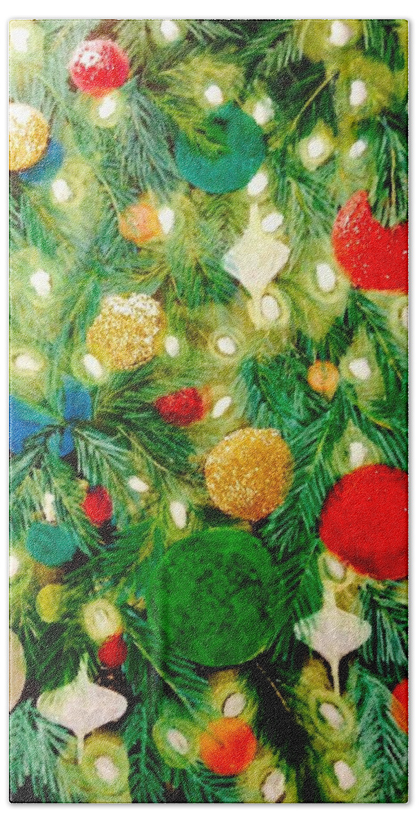 Christmas Bath Towel featuring the painting Twinkling Christmas Tree by Renee Michelle Wenker
